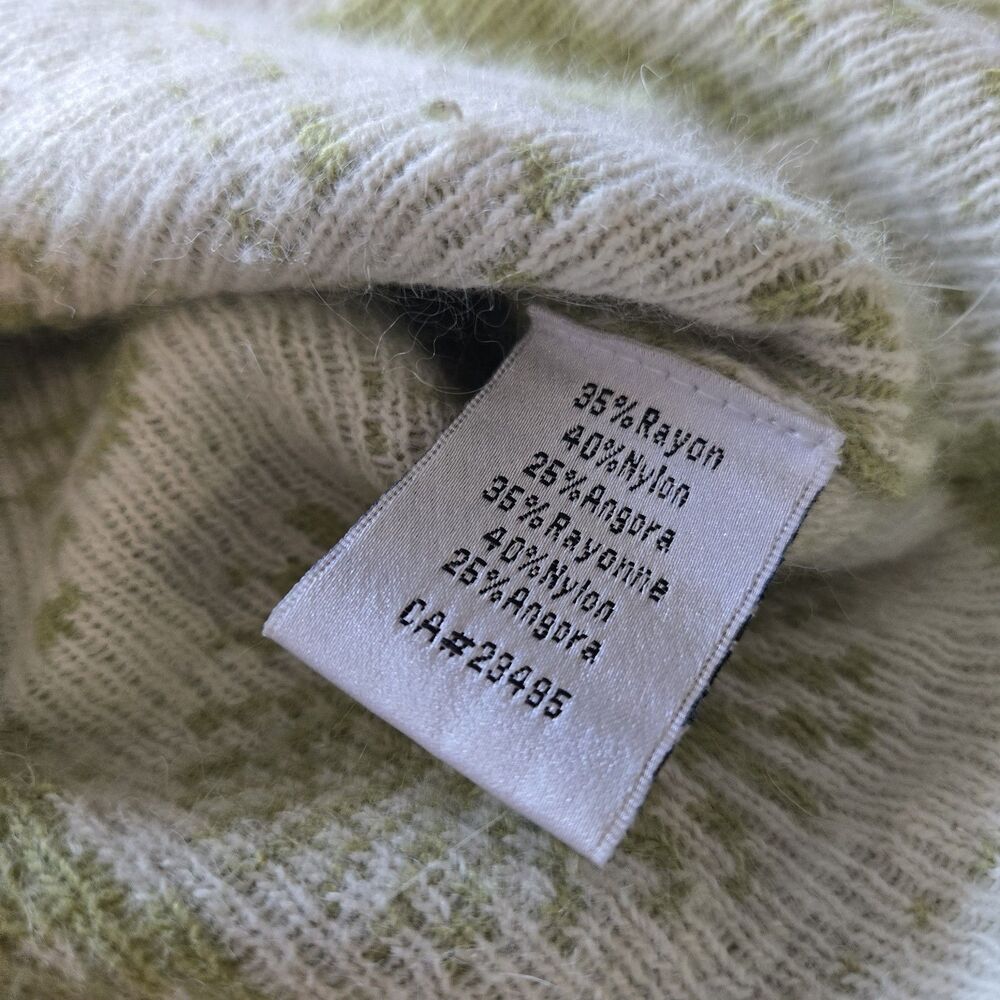 Vintage Icelandic Design Angora Cardigan Sweater Green Leaf Metal Buttons Sz Med - Picture 4 of 8